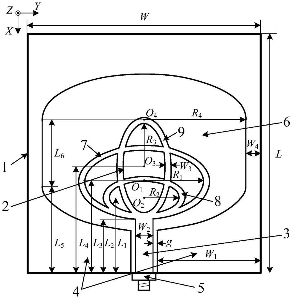一种椭圆环组合形三宽频平面缝隙天线
